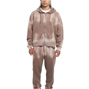 Men's Tie Dye Hooded Tracksuit Set Full Length Zipper Casual Loose Fit Autumn Cotton Gradient Color Pants With Side Pockets - Product Image 1