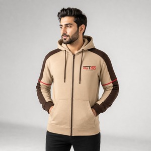Sweat-shirt à capuche zippé pour homme, tissu en mélange de coton et de polyester, fermeture éclair intégrale, texture douce, coupe confortable, léger, décontracté - Product Image 1