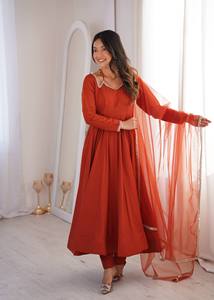Robes de soirée élégantes Valam Fashion, rouge, magnifiques robes de soirée avec dupatta et pallu, taille L - Product Image 4