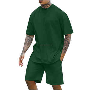 Camiseta de algodón de manga corta con hombros caídos para hombre, conjunto de dos piezas, gran oferta, nuevo estilo, conjunto corto personalizado para hombre, 100% - Product Image 2