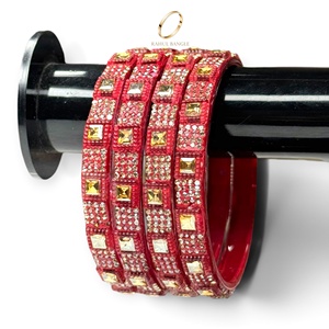 Indian Wedding Kashmiri <b>Red</b> Glass Bangles Trendy Zirconia Gold Plated Crystal Design for Festive Wear at Wholesale Price - Product Image 2