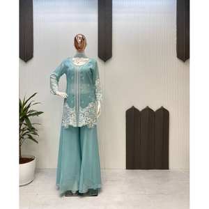 Vestidos de noche de estilo elegante Top-Plazzo y Dupatta para ropa de fiesta - Product Image 5