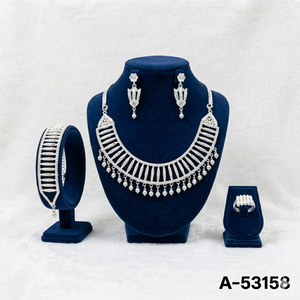 Gold Plated Zinc Alloy Zircon Heart Bridal Complete Jewelry Set Necklace Earrings Ring Bracelet Snake <b>Chain</b> 18 Inches Third - Product Image 3