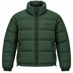 Blouson matelassé léger vert pour homme, col montant, fermeture éclair, veste d'hiver décontractée, streetwear, vêtements personnalisés - Product Image 1