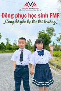 Camisa de Manga Corta Blanca para Niños de Primaria, Unisex, Tela TC 65% Poliéster 35% Algodón, Marca FMF Vietnam, con Botones Azul Marino, Disponible en Stock - Product Image 3