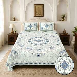 Parure de lit traditionnelle Amrita en coton 100% imprimé à la main, motif floral bohème indien, anti-acariens, 3 pièces, qualité supérieure - Product Image 3