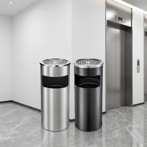 Poubelle à déchets en acier inoxydable, fournitures de jardin, poubelle ronde pour l'extérieur et l'intérieur, pour le bureau, le hall d'hôtel, la maison - Product Image 4