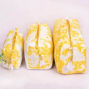 Wholesale Unique Printed Cosmetic Set Custom Cotton Makeup <b>Bag</b> Case Quilted <b>Travel</b> <b>Toiletry</b> Pouch Zipper Closer Washable Storage - Product Image 1