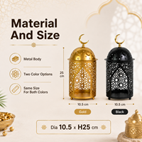 Farol Metálico Mayorista para Ramadán, Portavelas Islámico con Luna Creciente para Decoración de Mesa de Eid y Exhibición Minorista de Temporada