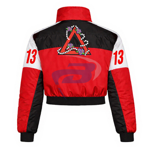 Delta | Sigma | Theta Sorority Women Embroidered <b>Crop</b> Racing <b>Jacket</b> Greek apparel Vintage Green & Yellow Varsity Bomber <b>Jacket</b> - Product Image 2