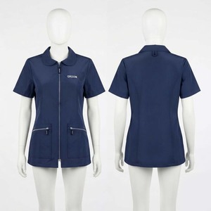 Chaqueta de Barbería Premium para Mujer, 180 GSM, Tela Elástica de Poliéster y Spandex, Cierre Completo, Azul Marino, Uniforme de Salón de Belleza, Logotipo Personalizado - Product Image 1