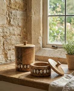 En gros, Bol à bougie rond en bois avec couvercle en bois, Récipient pour bougies, Décoration de Noël, Prix bas, En vrac, Outils pour épices indiennes - Product Image 3