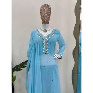 Conjunto de Traje de Chifón de Diseñador con Lentejuelas y Bordado de Espejo Real - Product Image 1