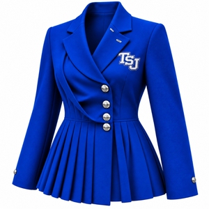 Blazer plisado azul real personalizado para mujer con logo bordado, doble botonadura, chaqueta formal para equipo de hermandad - Product Image 4