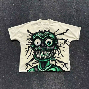 Camiseta de Hombre 100% Algodón de Alta Calidad, Estilo Vintage Oversize, Corte Recto, Streetwear, Lavado Ácido, Tejido, Estampado DTG con Gráficos de Personajes - Product Image 3