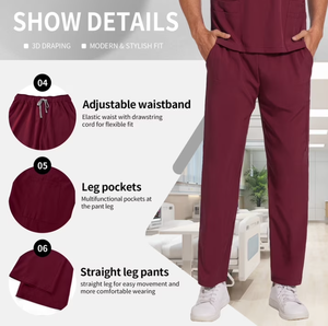 <b>Mens</b> Scrubs Set Athletic Fit V-Neck Top & <b>Yoga</b> Jogger <b>Pants</b> – Medical Nursing Uniform with 8 Pockets, Stretch Fabric - Product Image 4