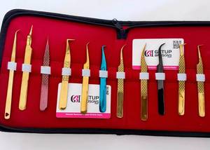 Pinzas de Precisión para Pestañas de Acero Inoxidable de 10 mm en Diferentes Estilos: Dorado/Azul/Negro/Oro Rosa/Arcoíris, Lisas/Fibra - Product Image 5