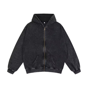 Wholesale Custom Blank 350gsm Vintage Washed French Terry <b>Zip</b>-<b>Up</b> Sweatshirt Hoodies 500gsm Heavyweight <b>Zip</b> <b>up</b> <b>Jacket</b> - Product Image 1