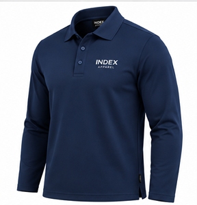 เสื้อโปโลแขนยาวสีกรมท่าสำหรับผู้ชาย ยี่ห้อ Index Apparel แบบติดกระดุมด้านหน้า พร้อมโลโก้ - Product Image 3