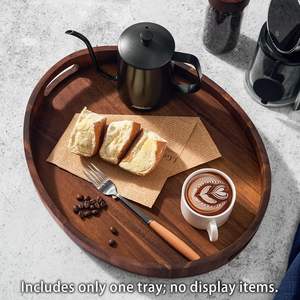 Bandeja de Servir de Madera de Acacia con Asas - Bandeja Decorativa Redonda para Mesa de Centro, Desayuno en la Cama, Sala de Estar, Cocina - Product Image 1