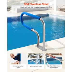 Corrimano per Piscina in Acciaio Inox 304 Resistente 31 X 22 Pollici, Rimovibile, Antiscivolo, Capacità di Carico 220 Libbre, Accessorio per Piscina - Product Image 3