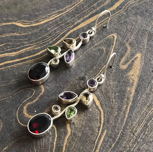 Bohemian 925 <b>Silver</b> <b>Drop</b> <b>Earrings</b> With Amethyst Multi Stone Bezel Setting Women's Party Jewelry Plant Pattern Design - Product Image 2