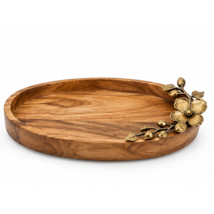 Bandeja Decorativa Ovalada de Madera de Lujo con Asas de Hoja de Latón, Plato de Servir de Madera Hecho a Mano para Mesa de Centro, Otomana, Sala de Estar - Product Image 3