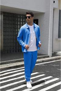 Ensemble de survêtement décontracté pour homme, veste polo zippée intégrale et pantalon à cordon de serrage, 2 pièces, coupe classique, avec poches - Product Image 5