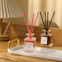 Diffuseur de parfum à bâtonnets en rotin coloré avec verre carré côtelé transparent, longue durée, pour chambre, bureau, maison, coffret cadeau