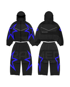 Nouvel ensemble de survêtement 2 pièces pour homme : pantalon et veste à capuche avec logo sérigraphié, coupe-vent en mesh intégré - Product Image 1