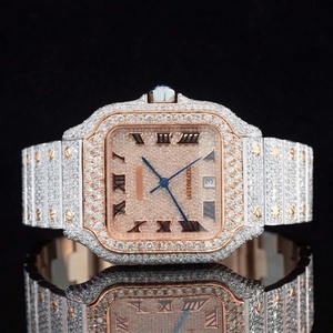 Montre Hip Hop de Luxe de Qualité Supérieure pour Homme, Cadran Carré Style Romain, Moissanite Sertie, Mouvement à Quartz, Entièrement Diamantée, Boîtier en Acier Inoxydable - Product Image 2