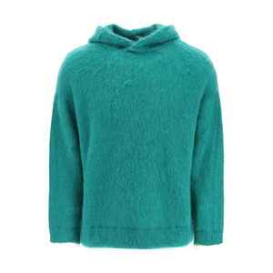 Pull en molleton tricoté à capuche surdimensionné pour homme, couleur unie verte, 100 % coton, avec poche, pour l'hiver - Product Image 4