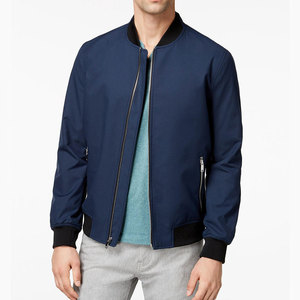 Blouson Bomber Homme Bleu Marine Coupe Slim Fermeture Éclair Col Rond Décontracté Coupe-Vent Polyester Hiver Séchage Rapide Uni - Product Image 1