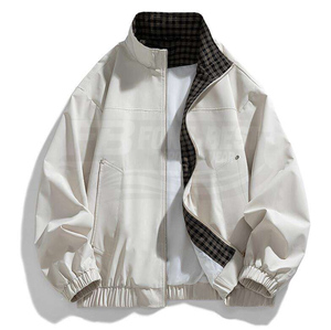 <b>Men's</b> Slim Plaid <b>Jacket</b> Winter Stand Collar Zipper Button Front Windproof Polyester Fiber Casual Fashion Outerwear - Product Image 2