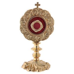 Reliquaire en laiton tendance, finition dorée, avec centre rouge et croix supérieure, pour décoration intérieure, cadeaux d'église, métal de haute qualité - Product Image 1