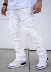 Jeans Ajustados para Hombre, Estilo Motero, Diseño Desgastado, Color Blanco Oscuro, Lavado, Disponibles para Dropshipping - Product Image 3