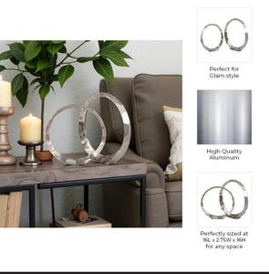 Jaffs Exports Handmade Aluminium Circular Tabletop Sculpture Set 2Pcs Eco-Friendly Durable Modern Design Art <b>Decor</b> for Home - Product Image 4