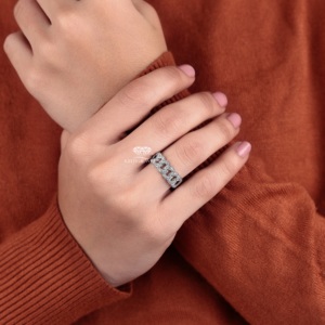 Anillo de Oro 14K con Diamantes Cultivados en Laboratorio, Cadena de Eslabones Cubanos de Lujo con Pavé de Diamantes, Joyería Minimalista Personalizada Unisex, Fabricante y Proveedor - Product Image 3