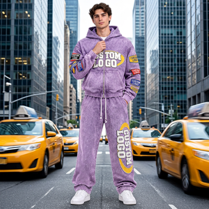 Men's 100% Cotton Acid Wash <b>Hoodie</b> Jogger Set Custom Oversized Heavyweight Matching Streetwear Coordinates - Product Image 5