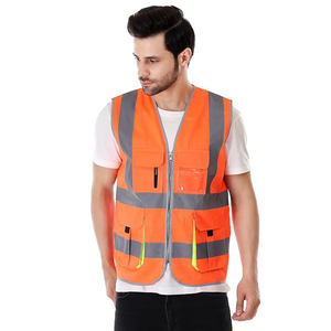 Chaleco de Seguridad Naranja de Alta Visibilidad con Franjas Reflectantes, Cierre de Cremallera, Múltiples Bolsillos, Unisex, Tejido de Poliéster - Product Image 3