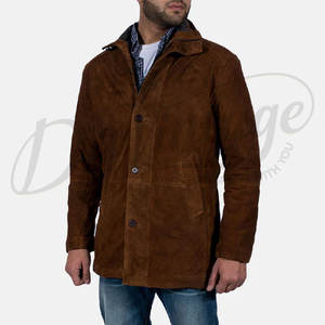 Chaqueta de Cuero de Gamuza Marrón Vintage para Hombre, Abrigo Casual Ajustado de Invierno, Prenda Exterior de Gamuza Real Premium, Abrigo Cálido de Longitud Media - Product Image 4