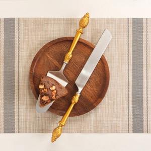 Elegant Stainless Steel Cake Server Set with Gold Designer Handle Ideal for Home Kitchen Dessert Tables and Party Use - Product Image 1