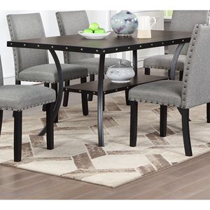 Tavolo da Pranzo Rettangolare in Legno Naturale con Borchie Decorative e Ripiano Portaoggetti - Product Image 1