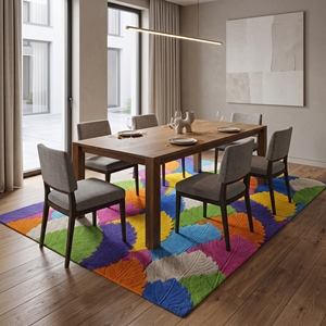 Alfombra de Hojas Coloridas Hecha a Mano, Alfombra de Lana Multicolor, Diseño Botánico Moderno, Venta al Por Mayor Personalizada - Product Image 4