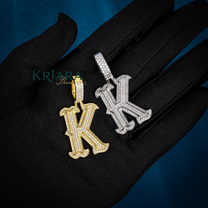 Colgante de Plata 925 con Moissanita y Diamantes, Letra K, Estilo Hip Hop, Microincrustaciones, Corte Brillante Redondo - Product Image 3