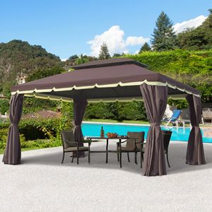 10FT X 13FT Aluminum Frame Patio Gazebo with 2 Tier Polyester <b>Roof</b> Vented <b>Canopy</b> Mesh Sidewalls for Villa Courtyard Park - Product Image 2