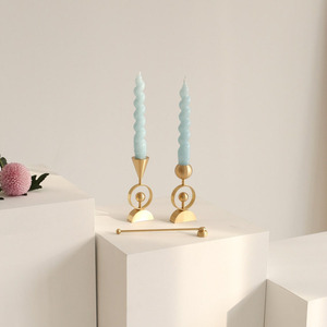 Modern <b>Gold</b> Geometric <b>Candlestick</b> <b>Holder</b> Featuring A Semi-Circle Base, Interlocking Ring And Sphere Accents For Home Decoration - Product Image 5