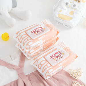 Lingettes écologiques Happy Kids pour bébés, 80 lingettes douces non tissées 150x200mm, sans parfum, pour le nettoyage domestique et le soin délicat des bébés - Product Image 2