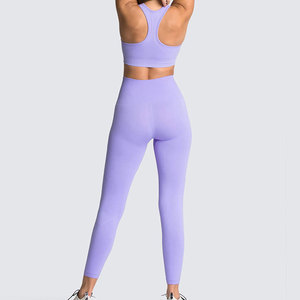 Conjunto Deportivo de Color Sólido Personalizado en Oferta, Conjunto de Yoga con Leggings de Cintura Alta para Mujer, Ropa Deportiva para Entrenamiento - Product Image 2