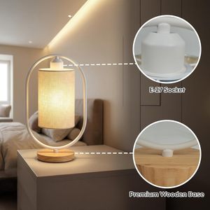 Indoor Decorative Table <b>Lamp</b> for Bedroom Living Room Cotton Shade Bedside Light with On Off Button at Wholesale Price - Product Image 6